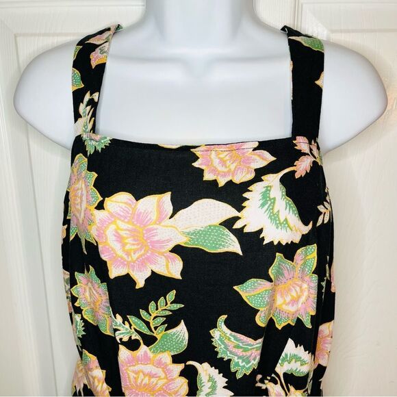 Love for Humanity Black Pink Floral Belted Flare Pinafore Midi Dress Black XXL - Picture 5 of 12